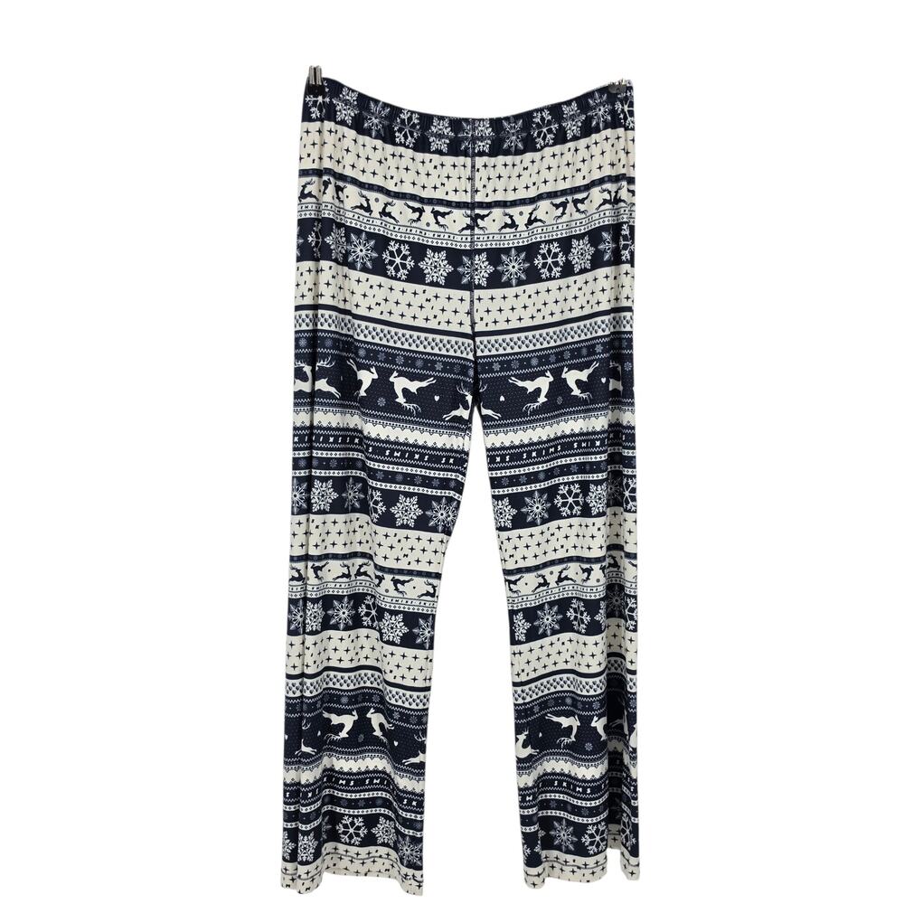 NWT Skims Navy Deer Fairisle Logo Plush Pointelle Cami & Pants Pajama Set Size L - Picture 2 of 9